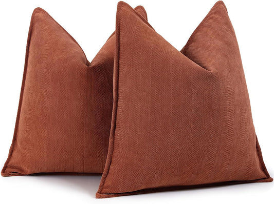 ZWJD Rust Throw Pillow Covers 18X18 Set of 2 Chenille Fall Pillow Covers with Elegant Design Soft and Luxurious Decorative Throw Pillows for Couch, Bed, and Home Decor