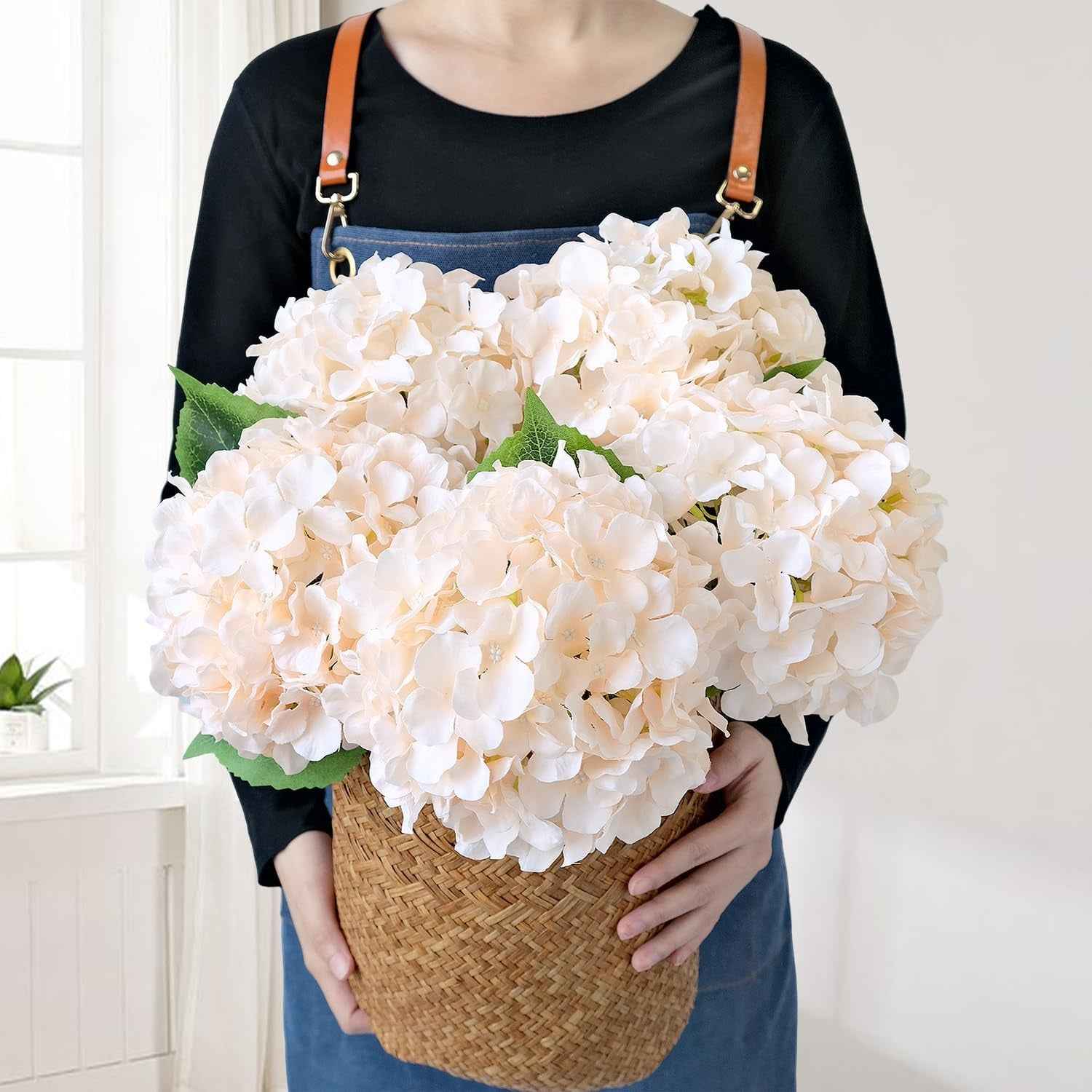 Blue Flowers Hydrangea Artificial Flowers, 5Pcs 20Inch Large Lifelike Silk Artificial Hydrangeas, Full Fake Flowers for Bouquet Table Centerpieces Wedding Indoor Home