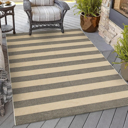 Washable Outdoor Rug 3'X5', Blue/White/Tan Outdoor Area Rug Entryway Rugs Indoor Door Mat Front Porch Rug Cotton Small Checkered Rug Floor Carpet for Entry/Patio/Bedroom/Living Room
