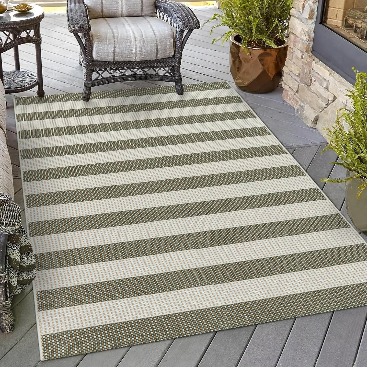Washable Outdoor Rug 3'X5', Blue/White/Tan Outdoor Area Rug Entryway Rugs Indoor Door Mat Front Porch Rug Cotton Small Checkered Rug Floor Carpet for Entry/Patio/Bedroom/Living Room