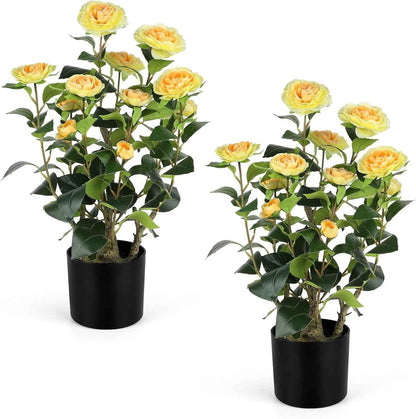 Romantic Season 2Pack Artificial Rose Flower Trees, 42Inch White Faux Rose Tree with Green Leaves for Living Room Office Home Outdoor Indoor Decor