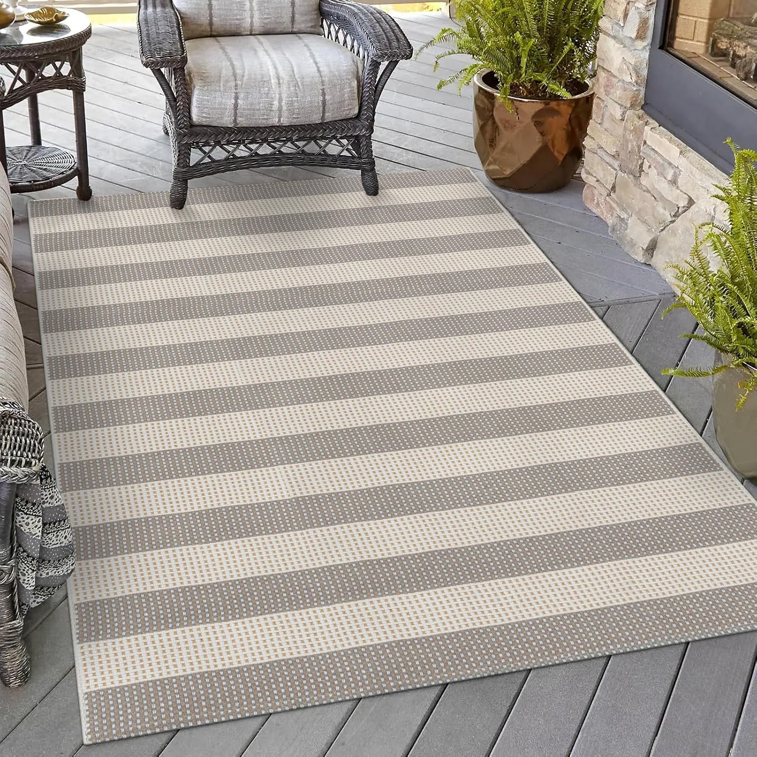 Washable Outdoor Rug 3'X5', Blue/White/Tan Outdoor Area Rug Entryway Rugs Indoor Door Mat Front Porch Rug Cotton Small Checkered Rug Floor Carpet for Entry/Patio/Bedroom/Living Room