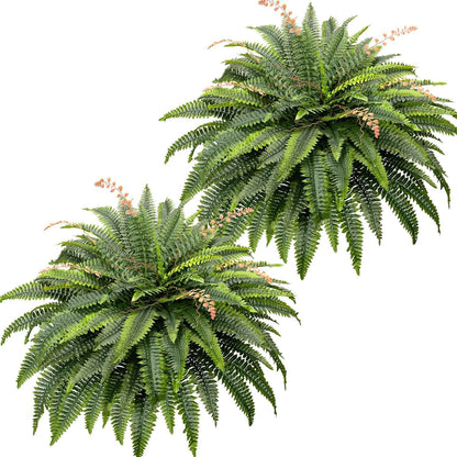 108 Branches Artificial Ferns for Home Decor - Large 50" Set of 2 Faux Boston Ferns for Outdoor Planters and Garden Decor