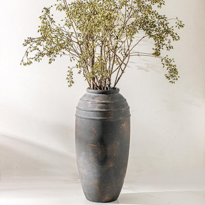Large Ceramic Vase - 11.41 Inch Tall Rustic Vase with 2 Handles, Decorative Flower Vases for Home Decor, Living Room Shelf Decor, Table Office