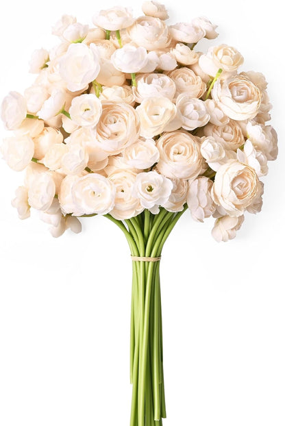Waipfaru Ranunculus Artificial Flowers, 18Pcs 14In Fake Peonies Artificial Flowers, White Faux Flower for Vase Silk Flower Real Touch Faux Peony Bulk for DIY Wedding Bouquet Home Bridal Shower Decor