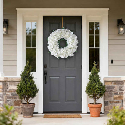 Artificial Hydrangea Wreath for Front Door, 21" Spring Summer White Flower Wreath, Fuax Hydrangeas Leaves for Home Mantel Wall Farmhouse Decor