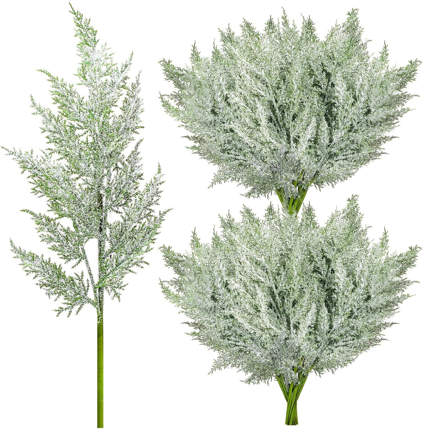Yinder 24 Pcs 18.5 Inch Snowy Faux Cedar Branches Frosted Artificial Cedar Picks and Sprays Cedar Twigs Stems Christmas Greenery Stems Green Artificial Cedar Sprigs for Christmas Holiday (Classic)
