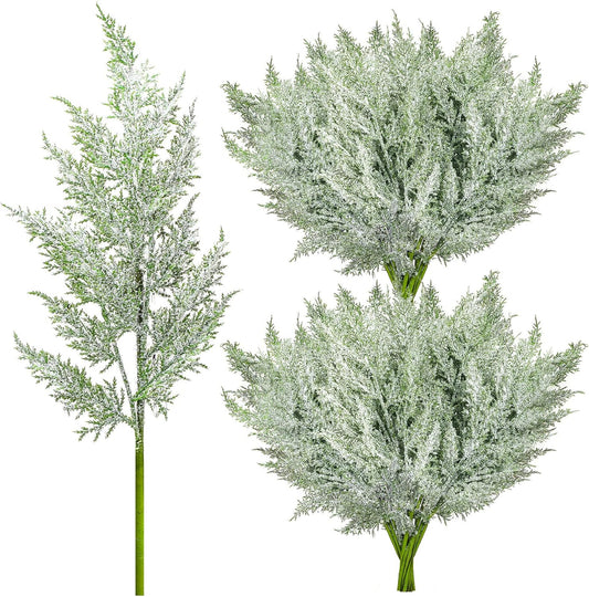 Yinder 24 Pcs 18.5 Inch Snowy Faux Cedar Branches Frosted Artificial Cedar Picks and Sprays Cedar Twigs Stems Christmas Greenery Stems Green Artificial Cedar Sprigs for Christmas Holiday (Classic)