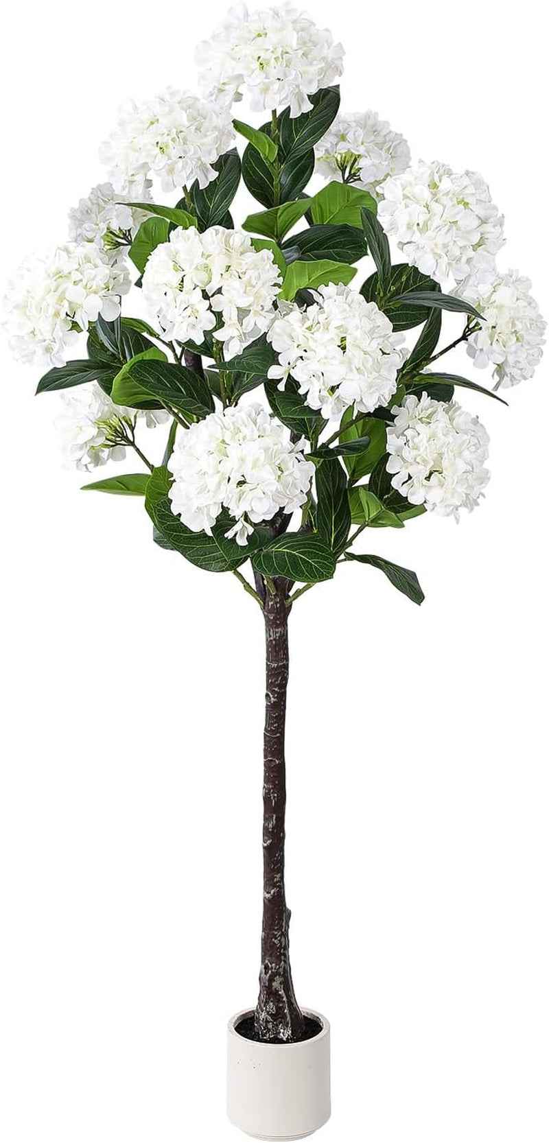 5 FT Artificial Hydrangea Tree- Large Faux Hydrangea Plants Indoor Outdoor，Fake Flower Trees with White Tall Planter for Home Garden,Front Decor