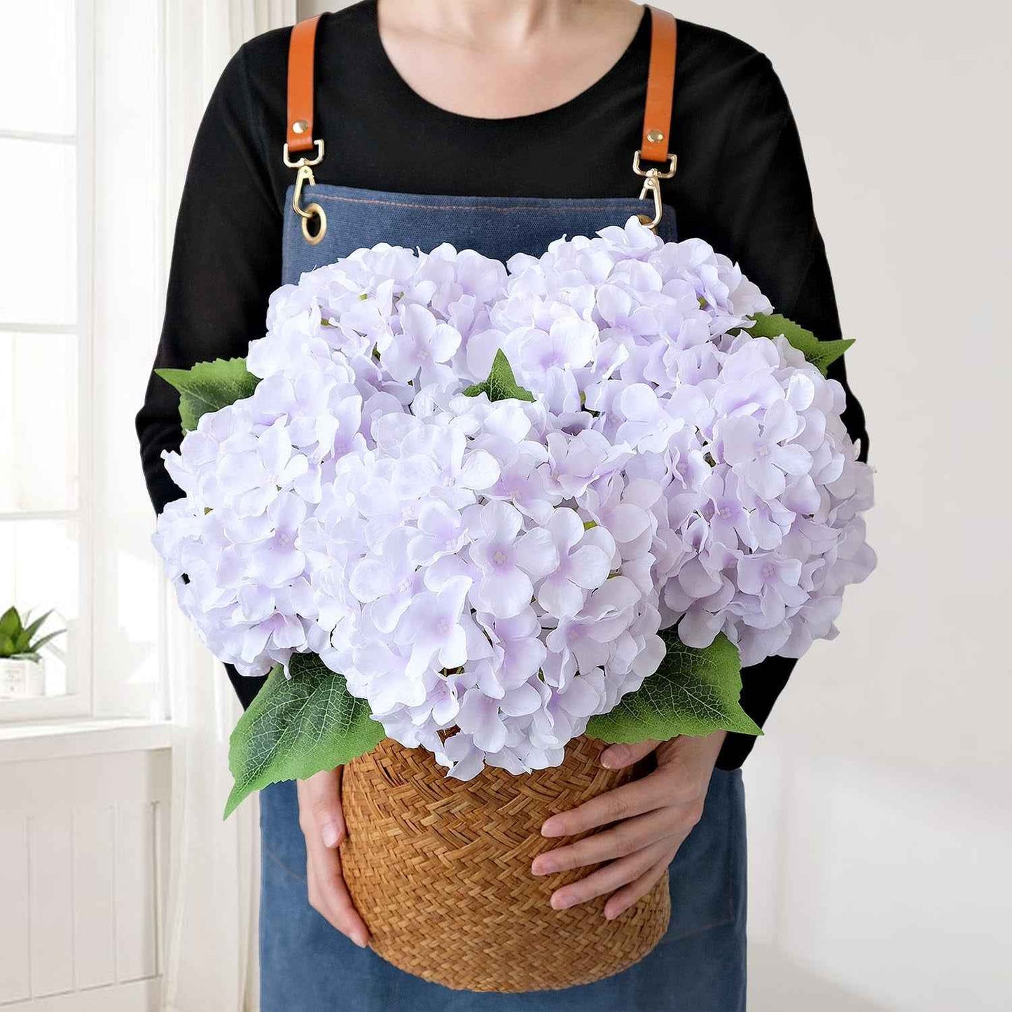 Blue Flowers Hydrangea Artificial Flowers, 5Pcs 20Inch Large Lifelike Silk Artificial Hydrangeas, Full Fake Flowers for Bouquet Table Centerpieces Wedding Indoor Home