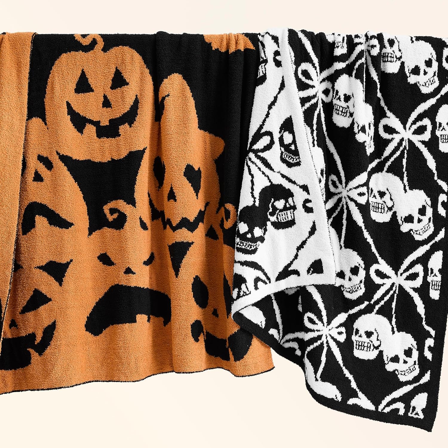 WDCOZY Halloween Throw Blanket Reversible Super Soft Knitted Blankets for Couch Bed Sofa Microfiber Warm Cozy Comfy Lightweight Fall Comfort Fluffy Fuzzy Knit Blanket Cute 50X60 Inches Pumpkin