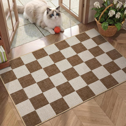 Checkered Terracotta Brown 2X3 Washbale Rug Door Mat Geometric Diamond Dot Modern Neutral Boho Soft Low-Pile Small Rug for Bedroom Entryway Bathroom Kitchen Non-Slip TPE Backing - Glittered Door