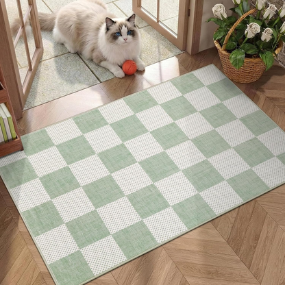 Checkered Terracotta Brown Rug - 2X3 Washable Geometric Diamond Dot Mat for Bedroom, Entryway, Bathroom, Kitchen with Non-Slip TPE Backing
