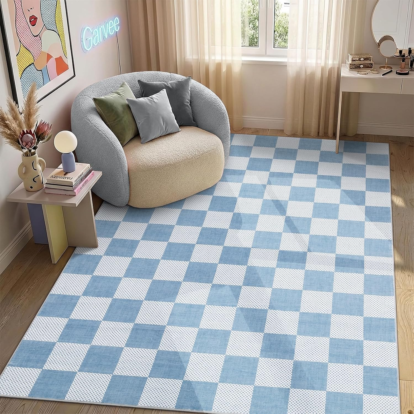 Checkered Terracotta Brown Rug - 2X3 Washable Geometric Diamond Dot Mat for Bedroom, Entryway, Bathroom, Kitchen with Non-Slip TPE Backing