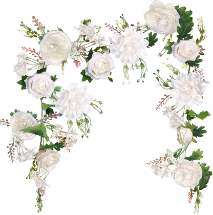 Rose Flower Vine Garland - 6' Peony Floral Decoration for Wedding, Home Table Runner, and Mantle