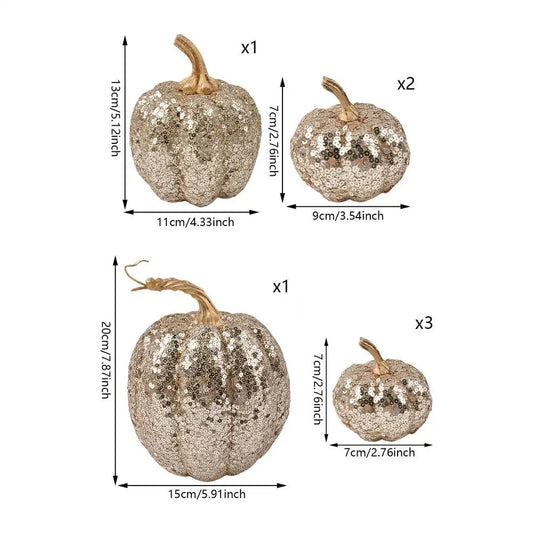 Fake Pumpkins Fall Halloween Decorations Festive 7 Pieces Ornament Glitter Statue for Party Table Shelf Holiday Hallway Bedroom