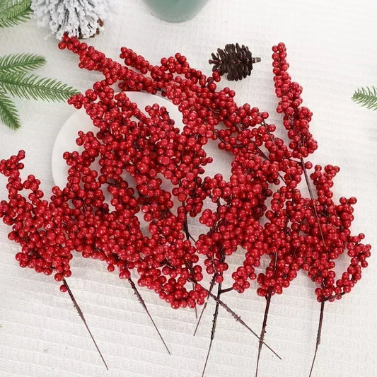 Artificial Berries Christmas Decoration Red Berry Branches for Xmas Tree Party Home Table Ornaments Red Fruit Wreath DIY Gift