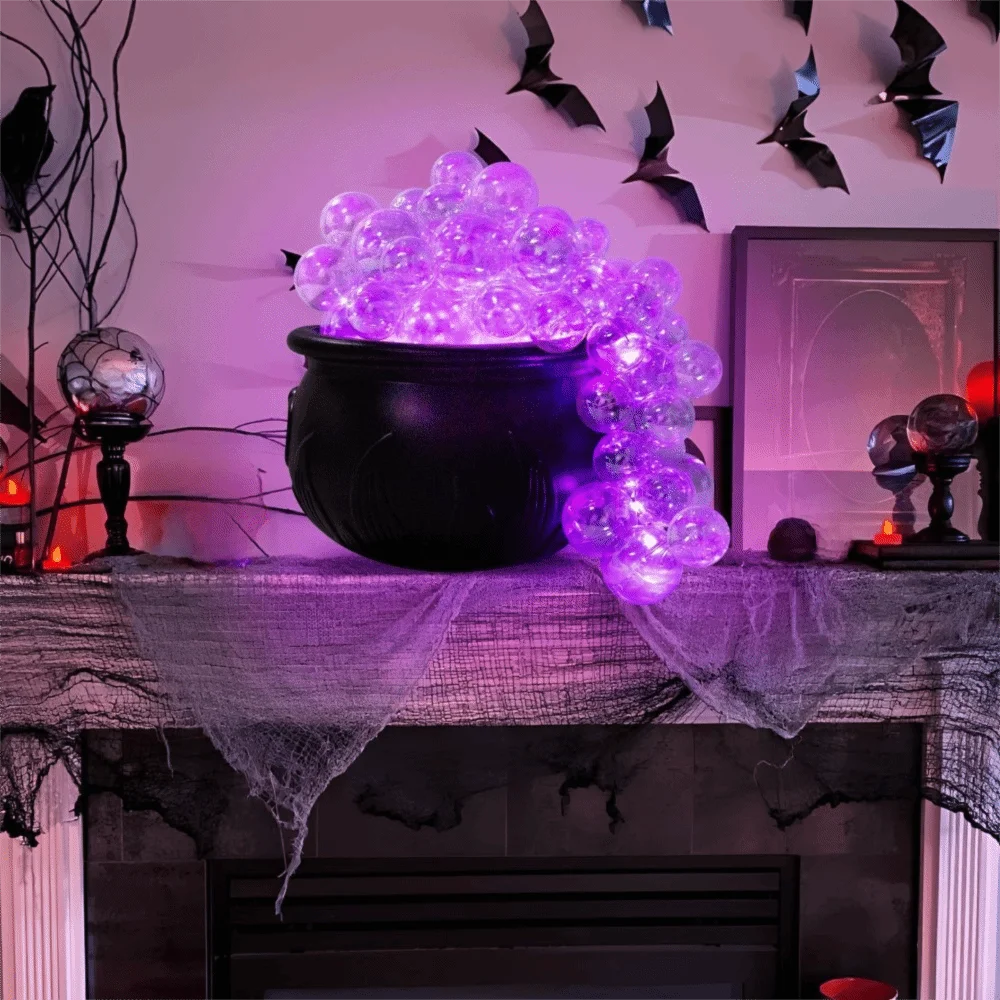 Luminous Halloween Bubbling Cauldron Decoration Plastic Remote Control Bubbling Witch Bowl Retro DIY Bubbling Pot Ornament Bar