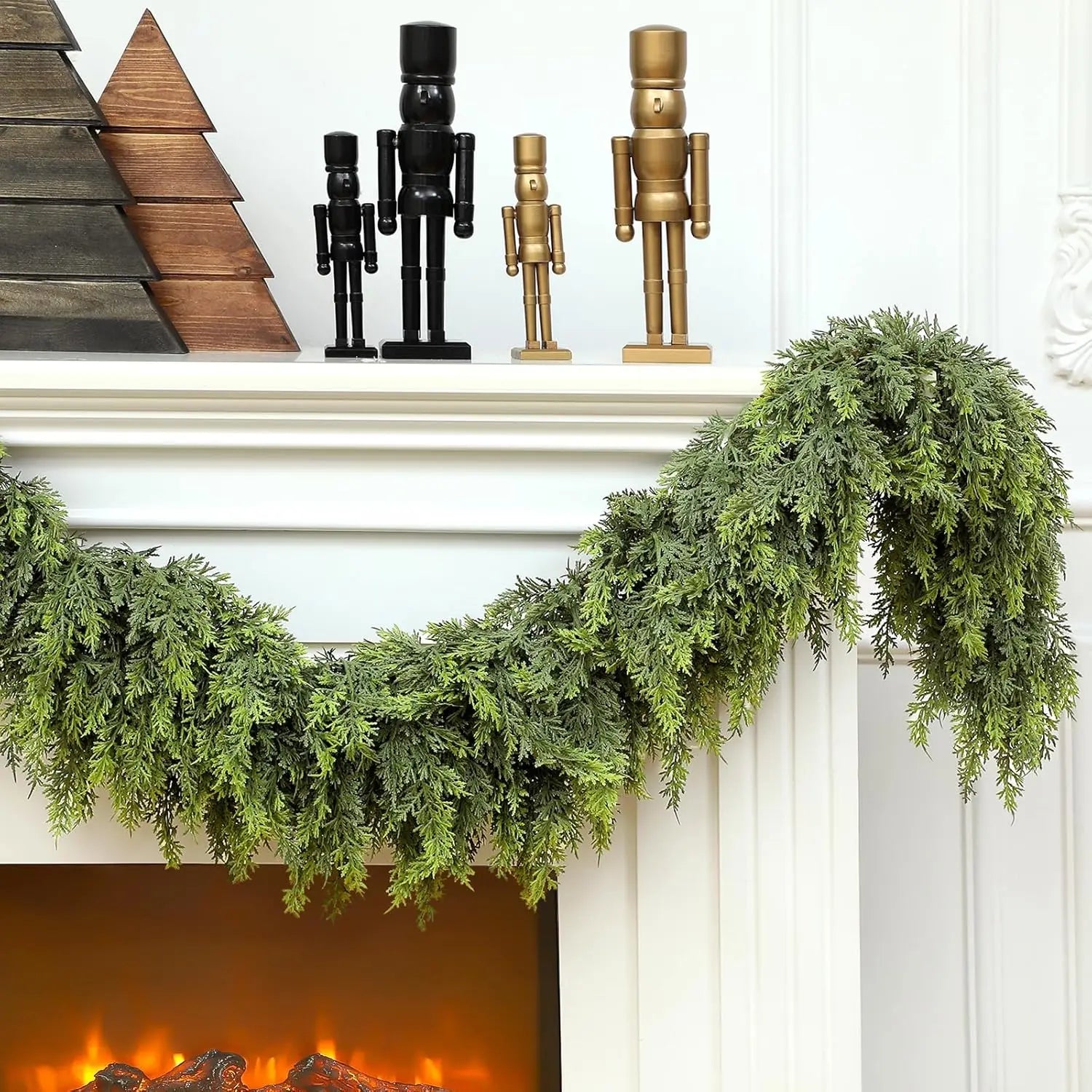 6/9Ft Christmas Cedar Garland Artificial Realistic Soft and Thickness Green Faux Pine Vine for Home Fireplace Holiday Decoration