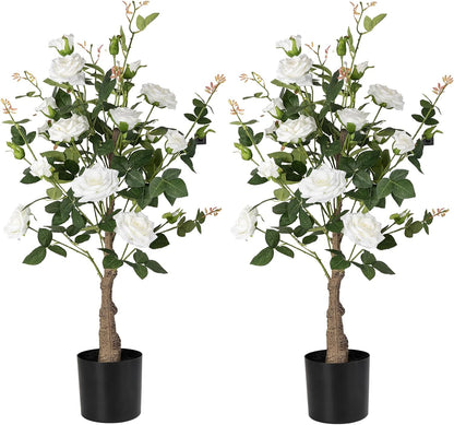 Artificial Camellia Tree, 3FT Yellow Fake Tree Blooming Camellia Flower Plant for Spring Home Front Door Outdoor Indoor Decoration