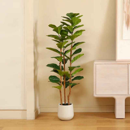 Adarna Fiddle Leaf Fig Tree - Realistic Potted Artificial Plant with Natural Trunk