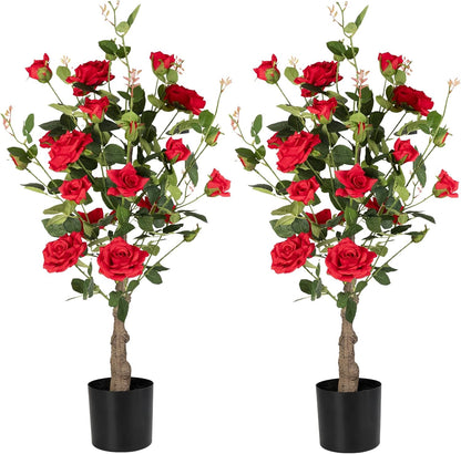 Artificial Camellia Tree, 3FT Yellow Fake Tree Blooming Camellia Flower Plant for Spring Home Front Door Outdoor Indoor Decoration