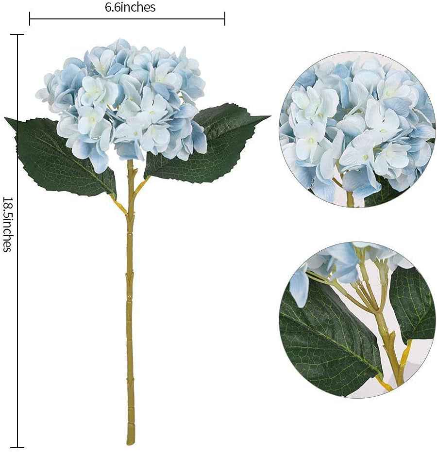 Blue Hydrangea Artificial Flowers 6Pcs Faux Hydrangea Flowers, Fake Flowers for Table Centerpiece, Blue Silk Hydrangea Flowers with Stems for Home Wedding Party Decor