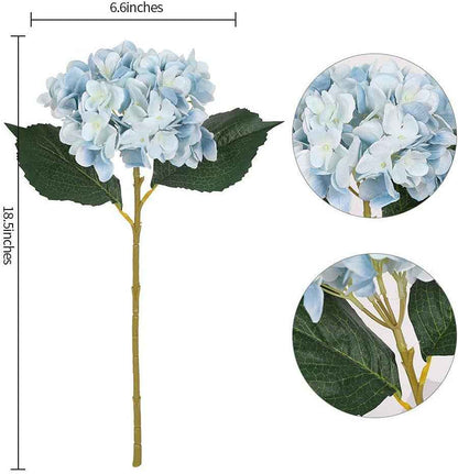 Blue Hydrangea Artificial Flowers 6Pcs Faux Hydrangea Flowers, Fake Flowers for Table Centerpiece, Blue Silk Hydrangea Flowers with Stems for Home Wedding Party Decor