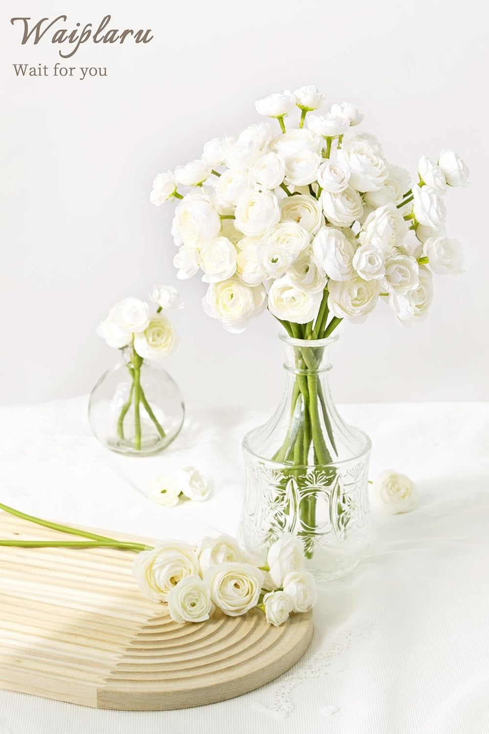 Waipfaru Ranunculus Artificial Flowers, 18Pcs 14In Fake Peonies Artificial Flowers, White Faux Flower for Vase Silk Flower Real Touch Faux Peony Bulk for DIY Wedding Bouquet Home Bridal Shower Decor