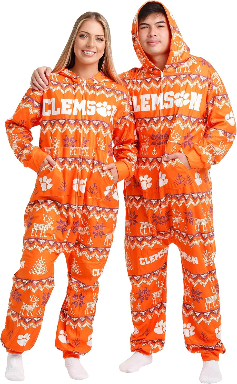 FOCO Unisex-Adult NCAA College Team Ugly Pattern Matching Holiday Pajamas One Piece Onsie