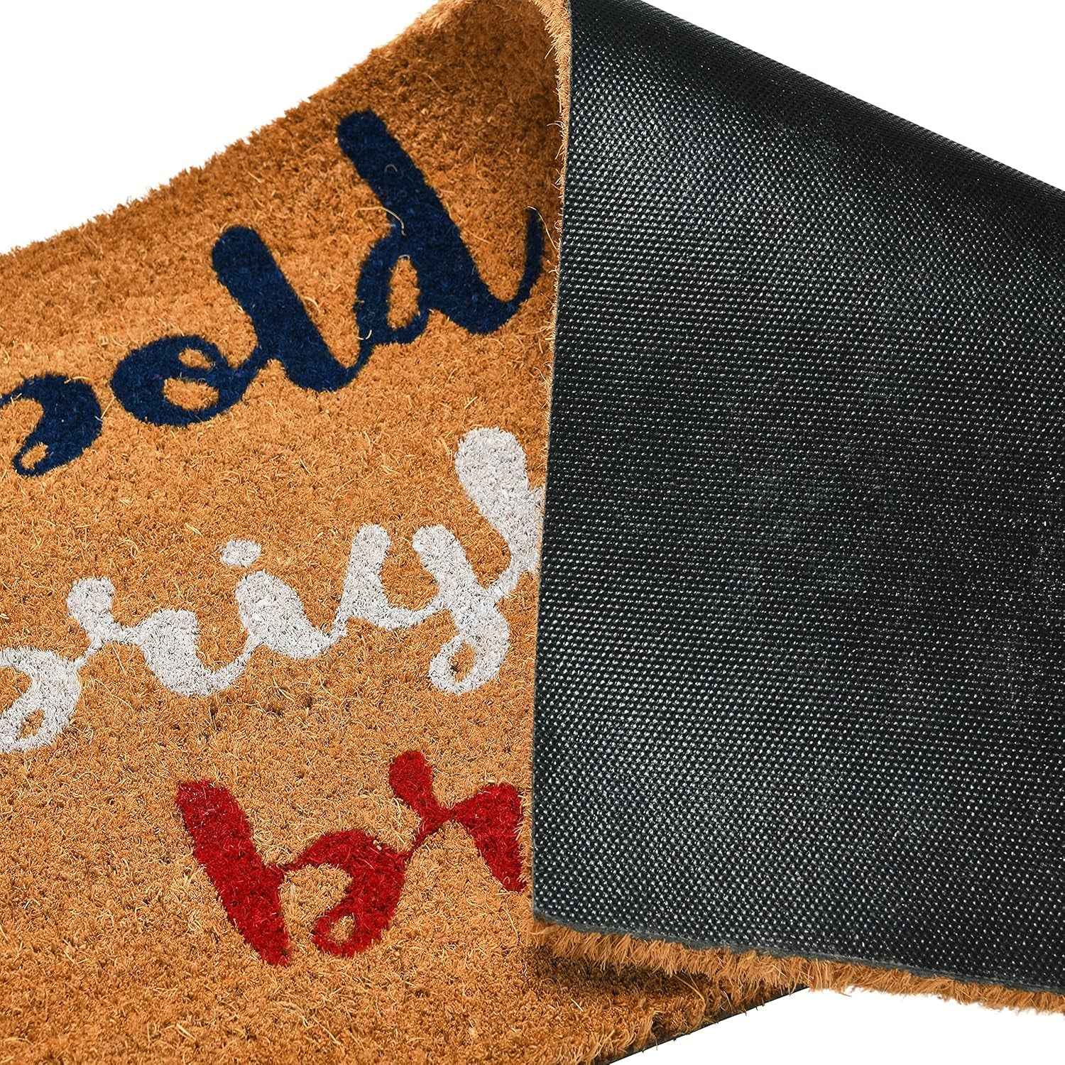 Patriotic Coir Entry Doormat with Bold Stripes, Bright Stars, Brave Hearts - Non-Slip Americana Summer Entry Mat for July 4th or Memorial Day