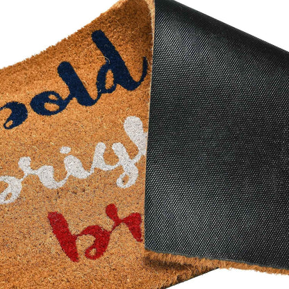 Patriotic Coir Entry Doormat with Bold Stripes, Bright Stars, Brave Hearts - Non-Slip Americana Summer Entry Mat for July 4th or Memorial Day