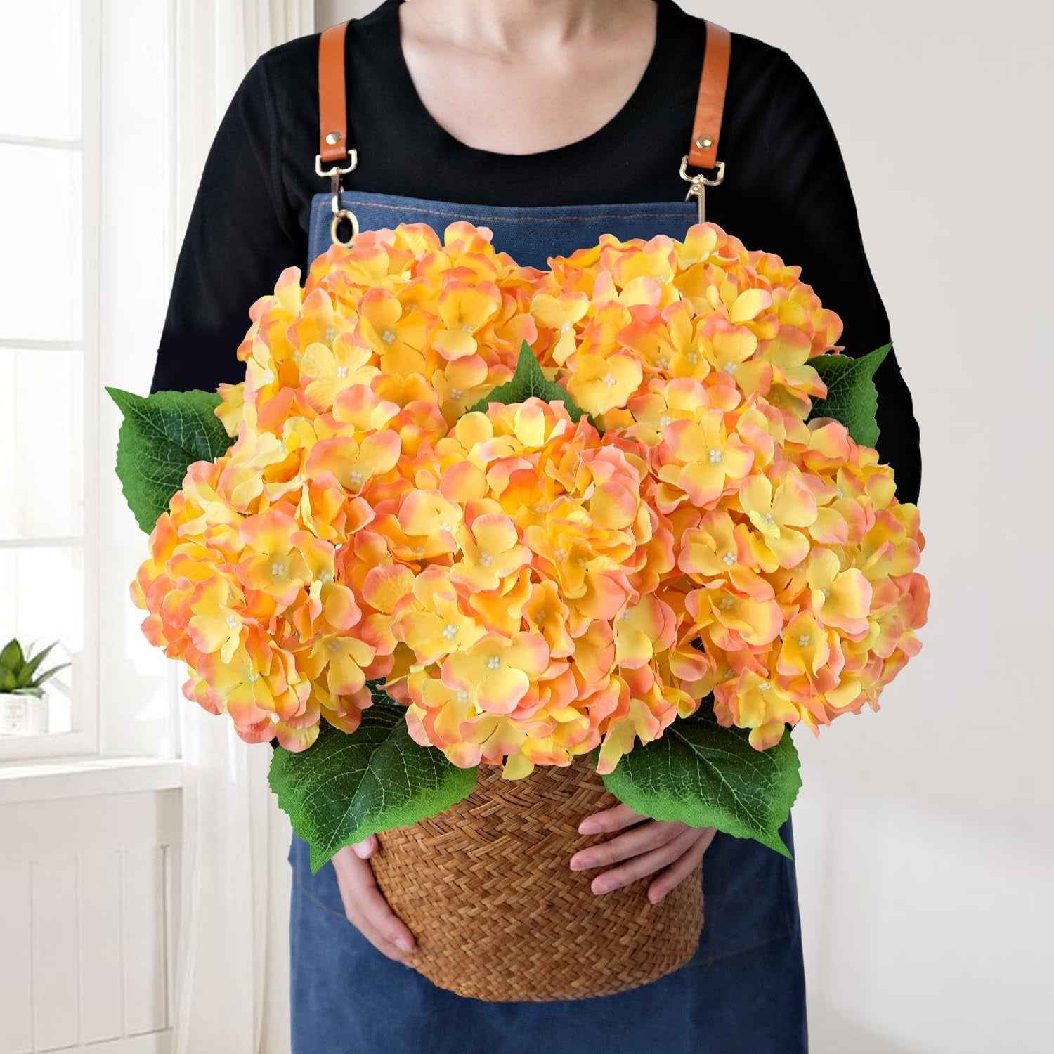 Blue Flowers Hydrangea Artificial Flowers, 5Pcs 20Inch Large Lifelike Silk Artificial Hydrangeas, Full Fake Flowers for Bouquet Table Centerpieces Wedding Indoor Home