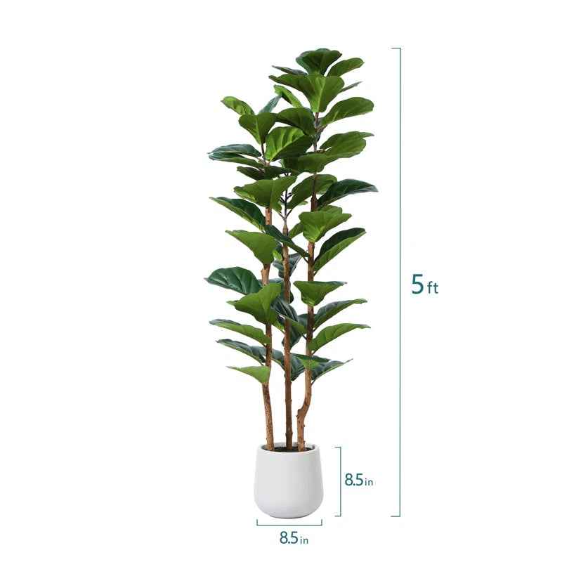 Adarna Fiddle Leaf Fig Tree - Realistic Potted Artificial Plant with Natural Trunk