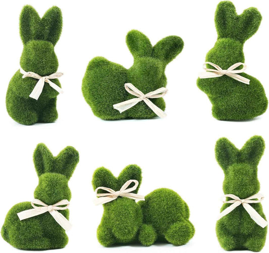 5 Inches Moss Easter Bunny Home Decor, Set of 6 Artificial Moss Rabbit for Easter Decorations,Cute Bunny Figurines as Spring Decor