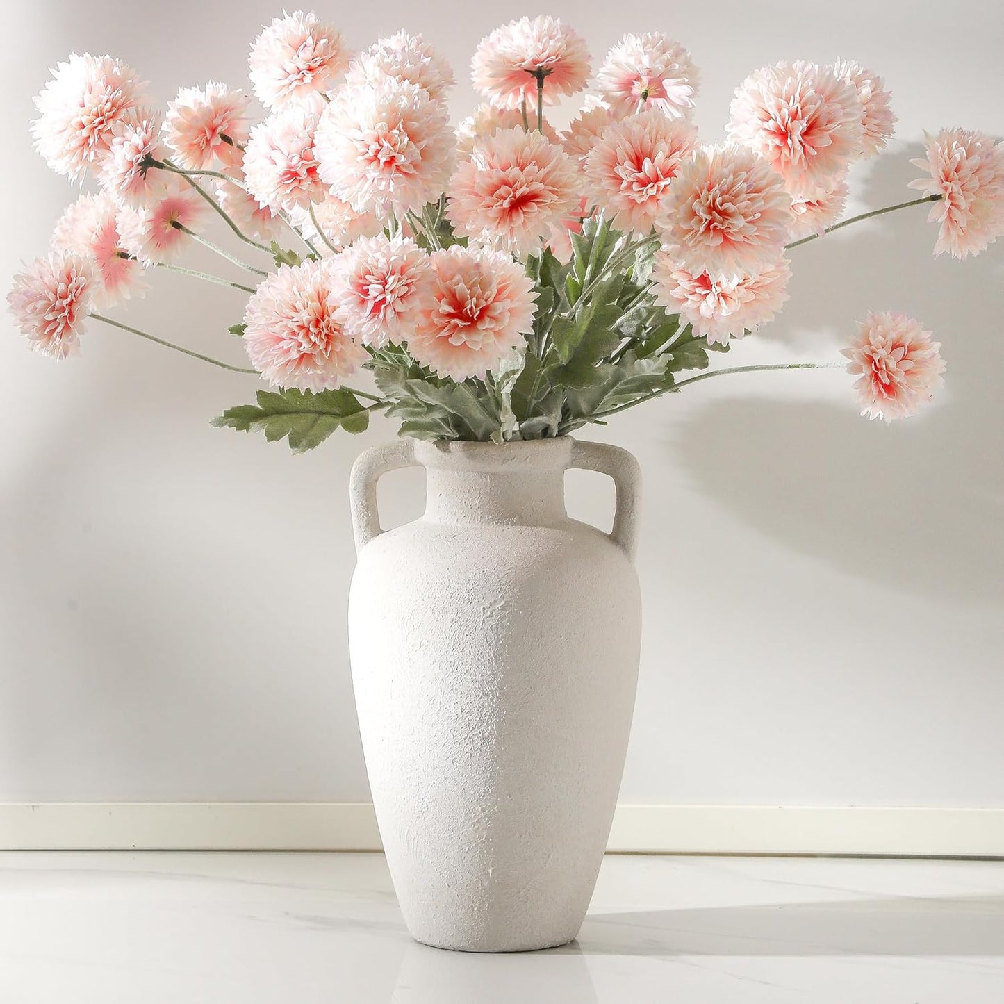 Large Ceramic Vase - 11.41 Inch Tall Rustic Vase with 2 Handles, Decorative Flower Vases for Home Decor, Living Room Shelf Decor, Table Office