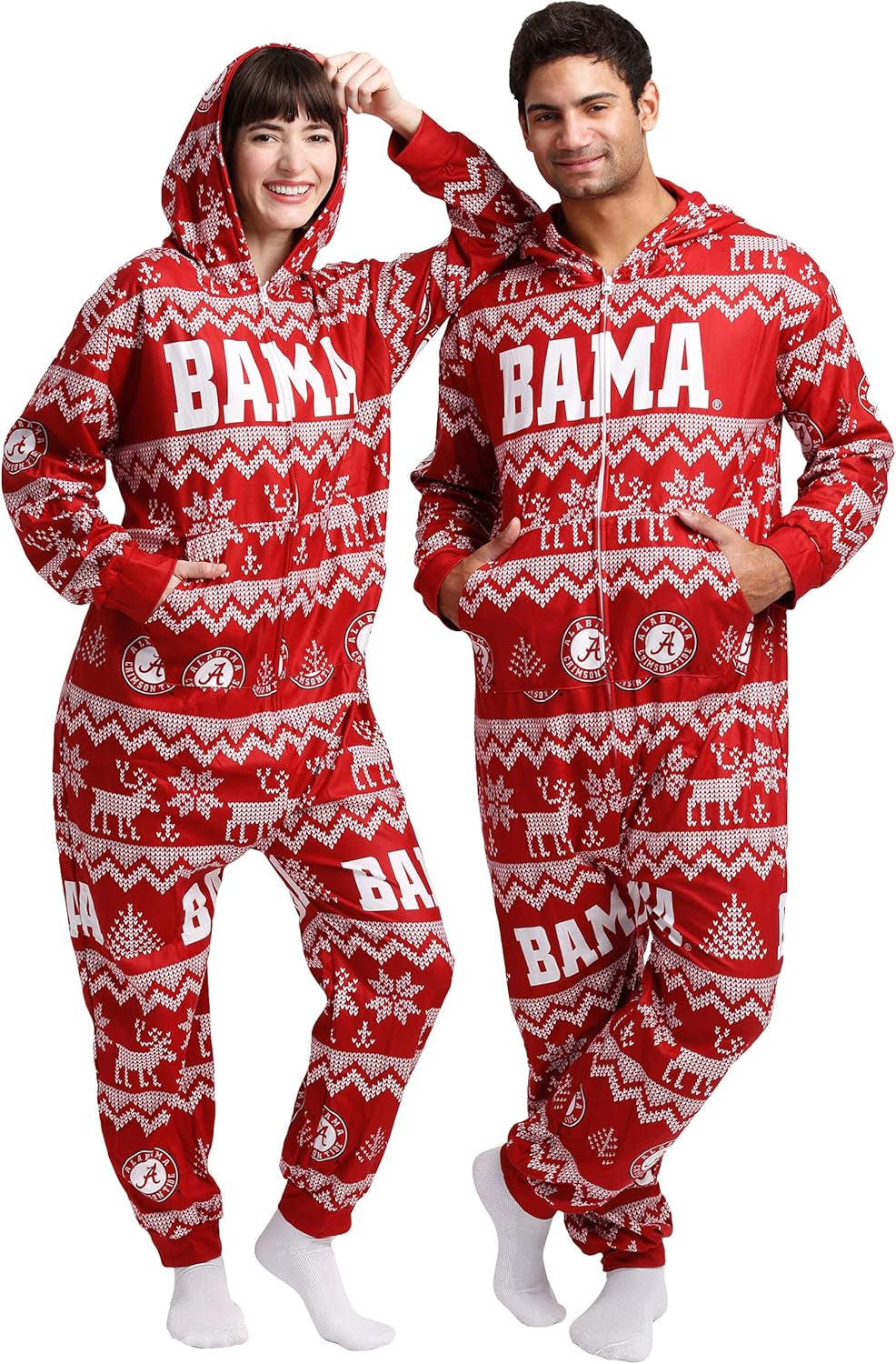 FOCO Unisex-Adult NCAA College Team Ugly Pattern Matching Holiday Pajamas One Piece Onsie