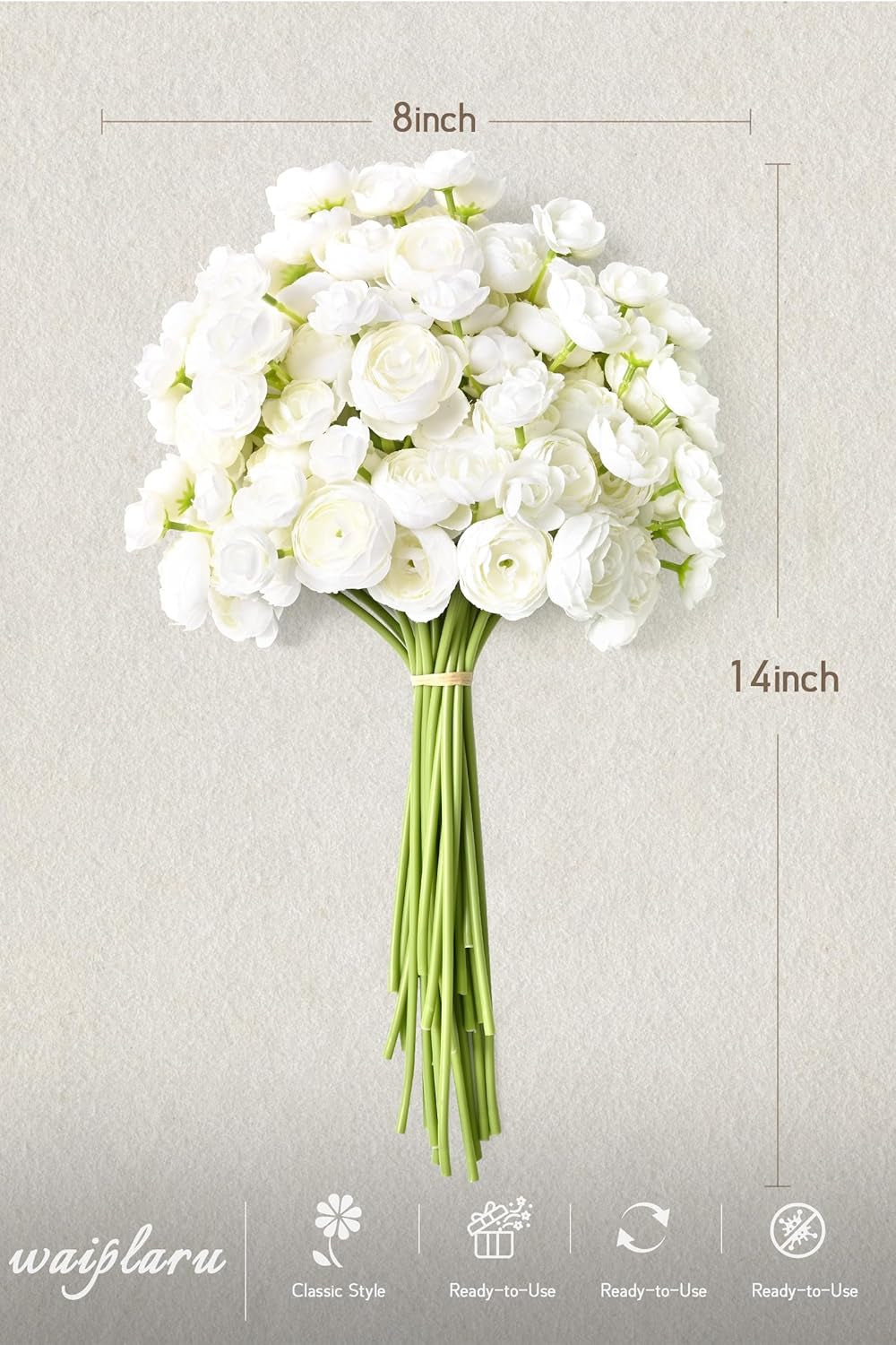 Waipfaru Ranunculus Artificial Flowers, 18Pcs 14In Fake Peonies Artificial Flowers, White Faux Flower for Vase Silk Flower Real Touch Faux Peony Bulk for DIY Wedding Bouquet Home Bridal Shower Decor