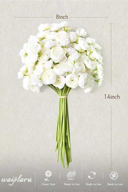 Waipfaru Ranunculus Artificial Flowers, 18Pcs 14In Fake Peonies Artificial Flowers, White Faux Flower for Vase Silk Flower Real Touch Faux Peony Bulk for DIY Wedding Bouquet Home Bridal Shower Decor