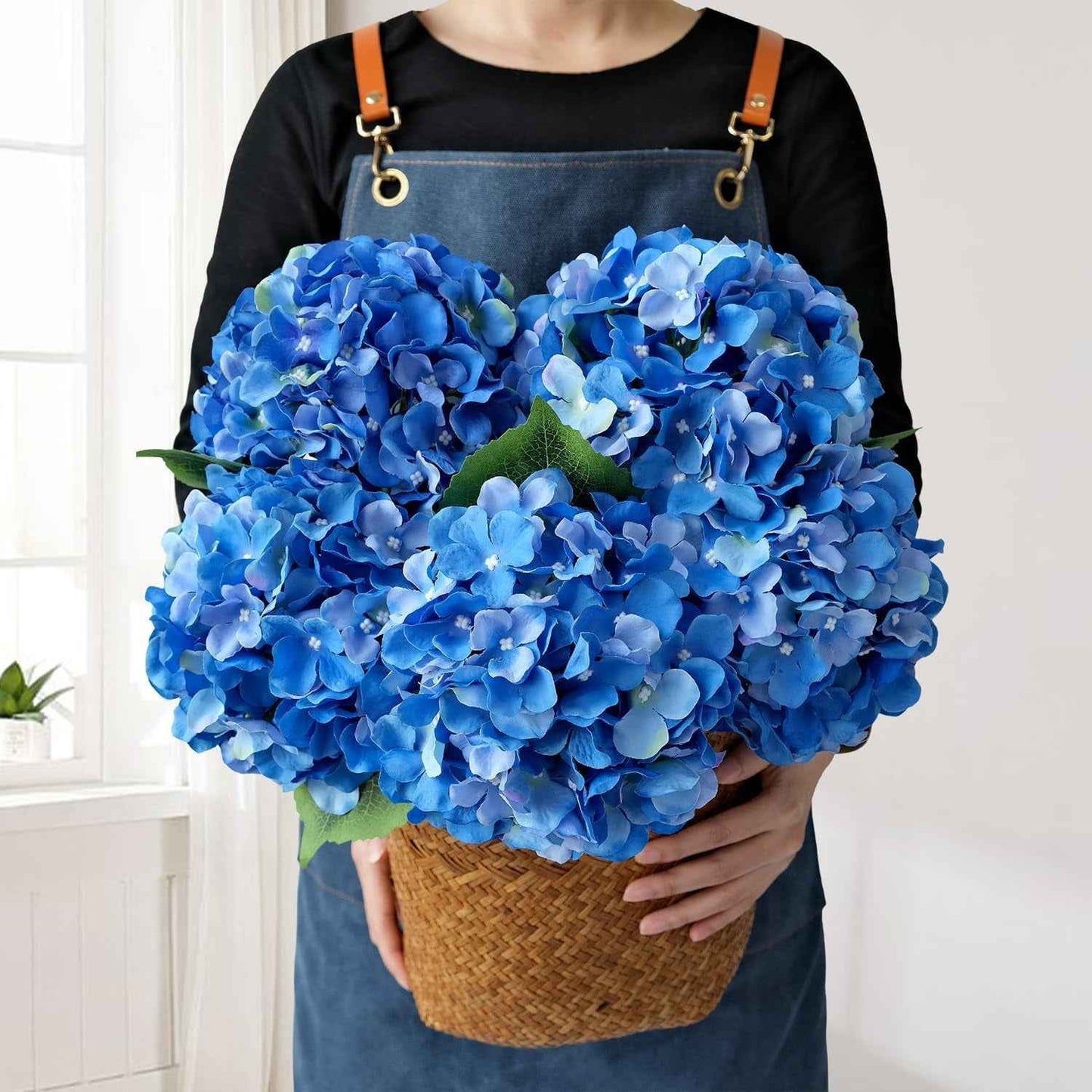 Blue Flowers Hydrangea Artificial Flowers, 5Pcs 20Inch Large Lifelike Silk Artificial Hydrangeas, Full Fake Flowers for Bouquet Table Centerpieces Wedding Indoor Home