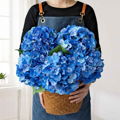 Blue Flowers Hydrangea Artificial Flowers, 5Pcs 20Inch Large Lifelike Silk Artificial Hydrangeas, Full Fake Flowers for Bouquet Table Centerpieces Wedding Indoor Home