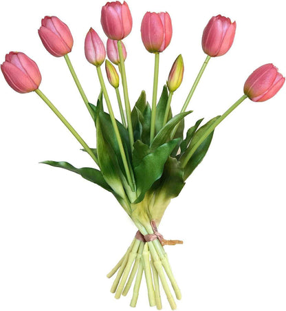 10 Pcs Fake Tulips Tulips Artificial Flowers Real Touch Fake Flowers Artificial Flower Bouquet for Home Table Party Wedding Decoration(Light Pink)