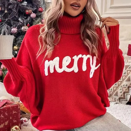 2025 Knitted Women Turtleneck Sweater Loose Pullover Female Jumper Elegant Spring Warm Spring New Year Trendy Christmas Sweater