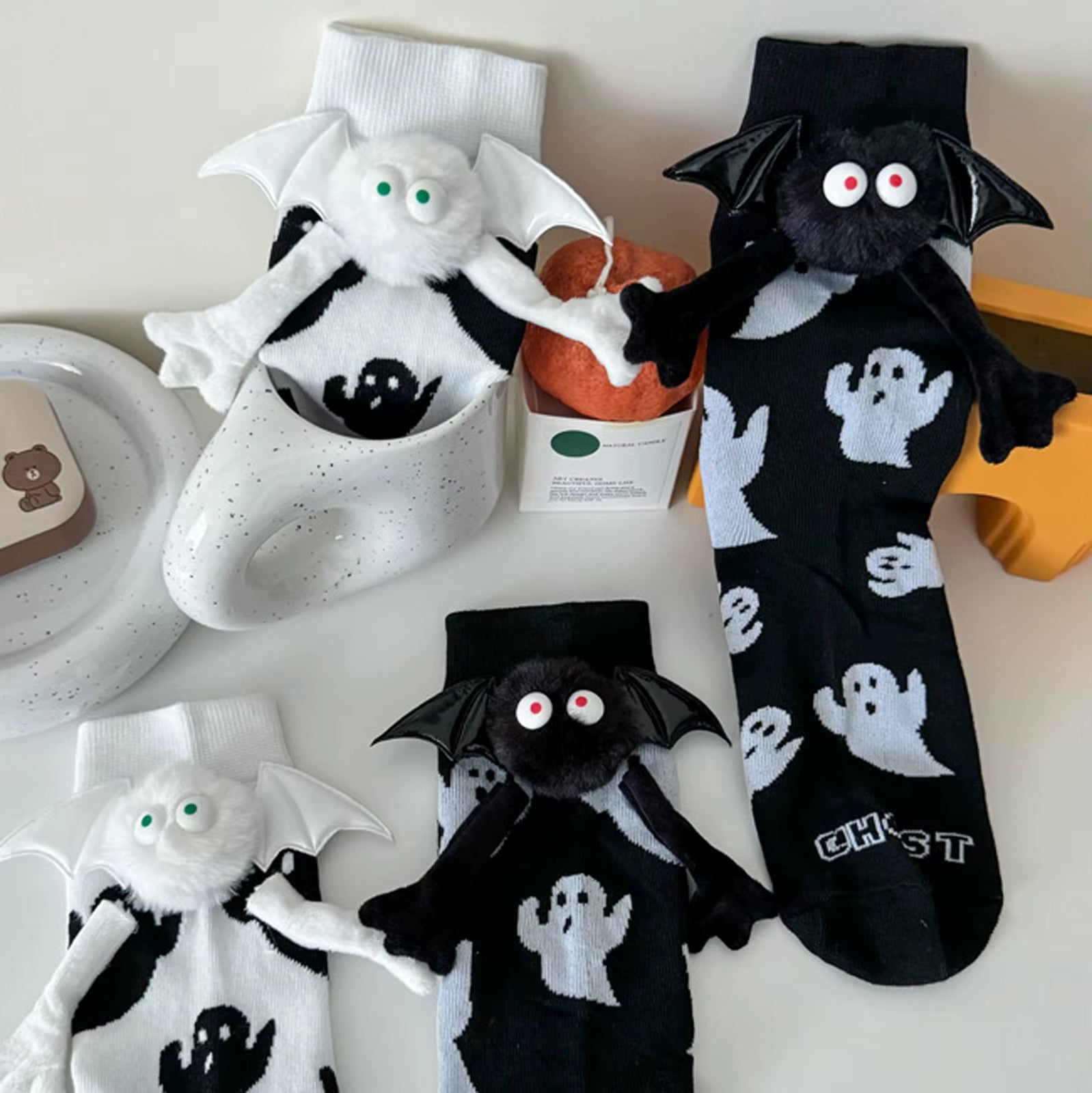 Women'S Halloween Socks Cute No Magnetic Hand in Hand Socks and White Ghost Middle Tube Cartoon Socks Funny Socks Косплей Аниме