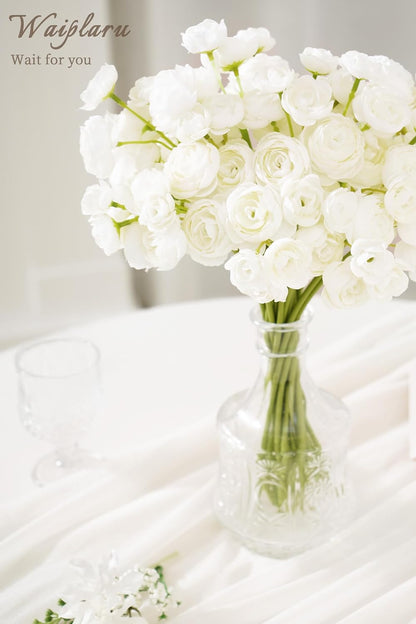 Waipfaru Ranunculus Artificial Flowers, 18Pcs 14In Fake Peonies Artificial Flowers, White Faux Flower for Vase Silk Flower Real Touch Faux Peony Bulk for DIY Wedding Bouquet Home Bridal Shower Decor