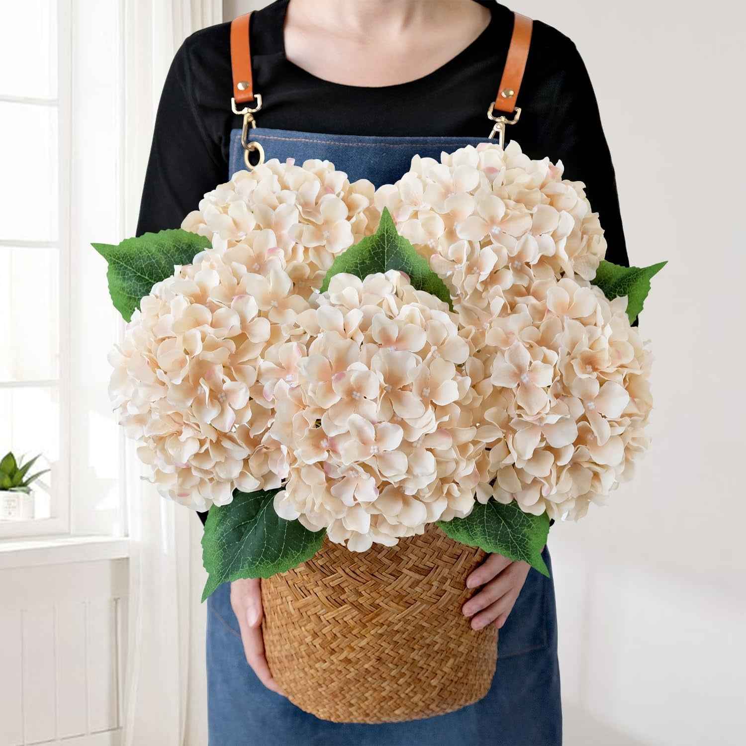Blue Flowers Hydrangea Artificial Flowers, 5Pcs 20Inch Large Lifelike Silk Artificial Hydrangeas, Full Fake Flowers for Bouquet Table Centerpieces Wedding Indoor Home