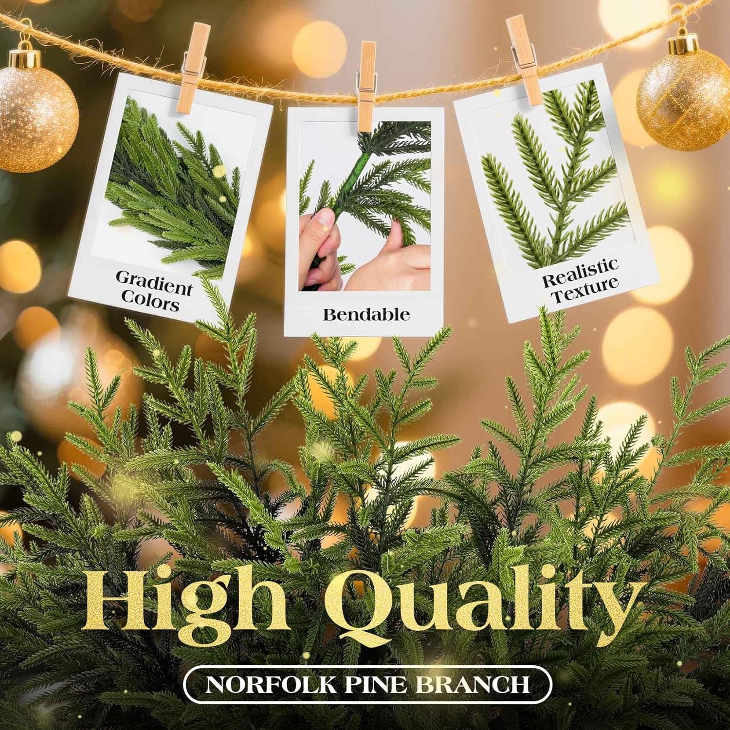 6 Pcs Christmas Norfolk Pine Branches - 36" Artificial Norfolk Branch Faux Stem Greenery Pine Picks for Vase DIY Crafts Garland Wreath Xmas Indoor Outdoor Home Decor