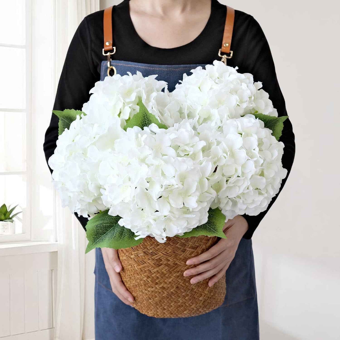 Blue Flowers Hydrangea Artificial Flowers, 5Pcs 20Inch Large Lifelike Silk Artificial Hydrangeas, Full Fake Flowers for Bouquet Table Centerpieces Wedding Indoor Home