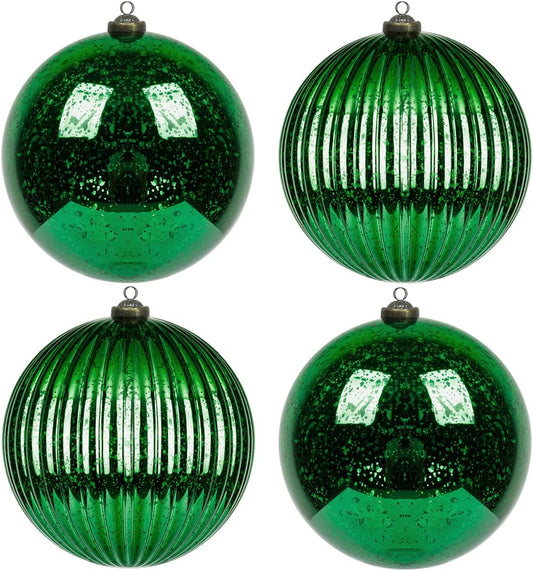 6-INCH Large Green Christmas Ball Ornaments Set of 4 Large Hanging Tree Ornament Decorations Shatterproof Vintage Mercury Balls
