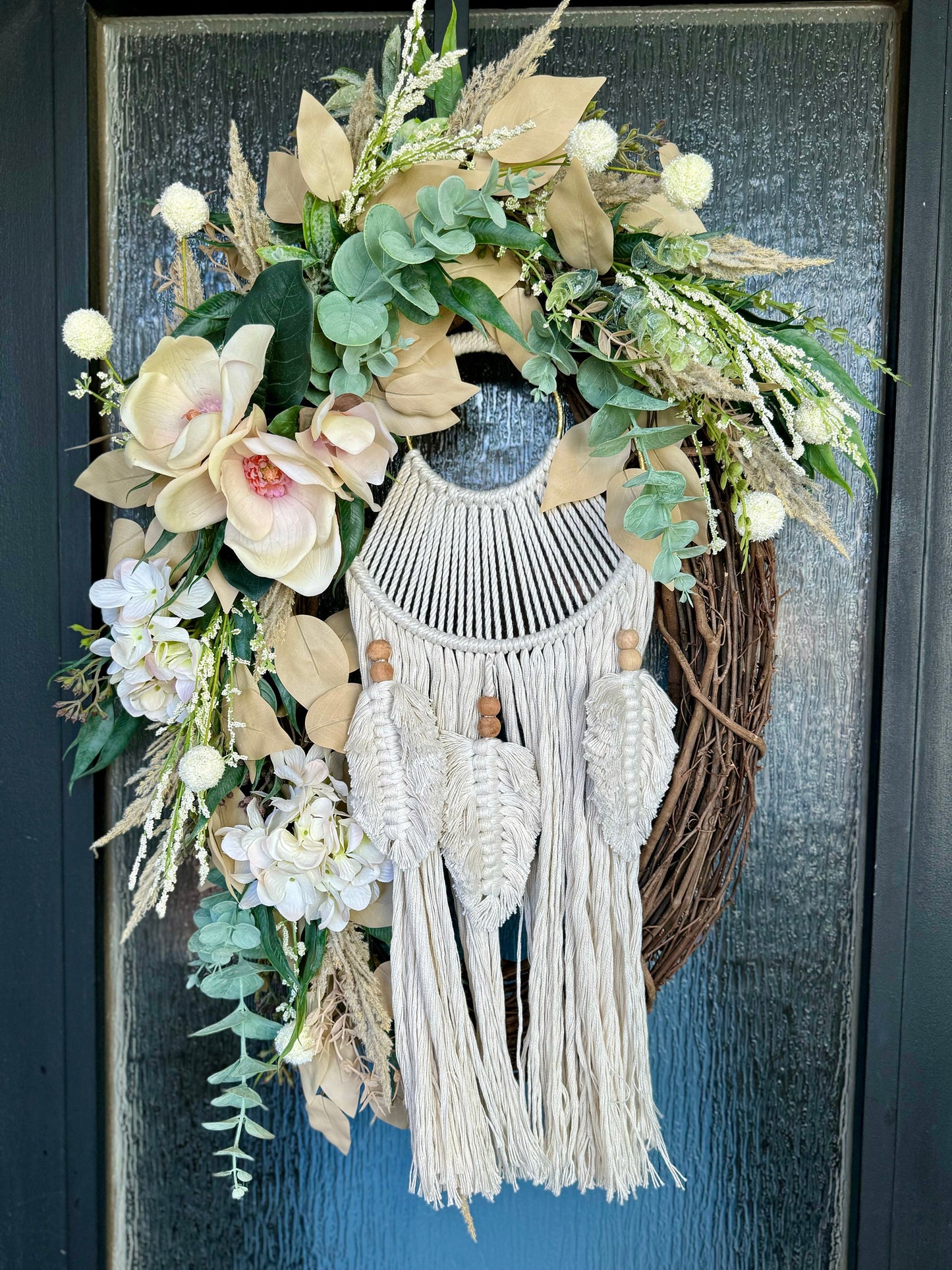 Outdoor Everyday Wreath Boho Decor Dream Catcher Cream color wreath Versatile Decor Summer Front Door Decor Home Decor Wedding wreath